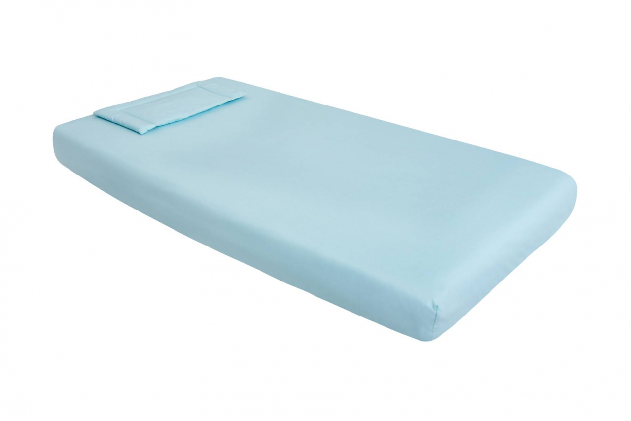 Lenjerie patut bebe, SomnART, cearceaf pat 60x120x10 cu elastic, cearceaf pilota 80x110, perna joasa 20x35, Bleu [2]