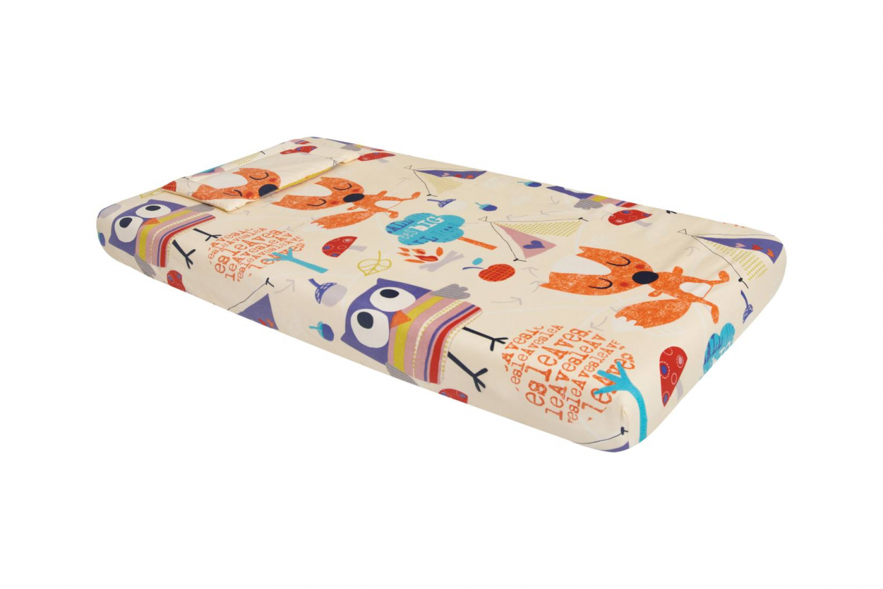 Lenjerie patut bebe, SomnART, cearceaf pat 60x120x10 cu elastic, cearceaf pilota 80x110, perna joasa 20x35, Bufnite Mari [2]