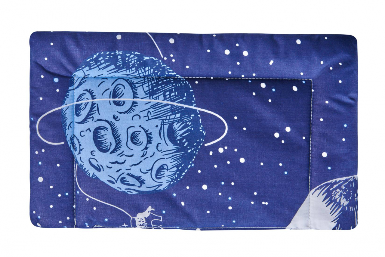 Lenjerie patut bebe, SomnART, cearceaf pat 60x120x10 cu elastic, cearceaf pilota 80x110, perna joasa 20x35, Comete Cosmos [3]