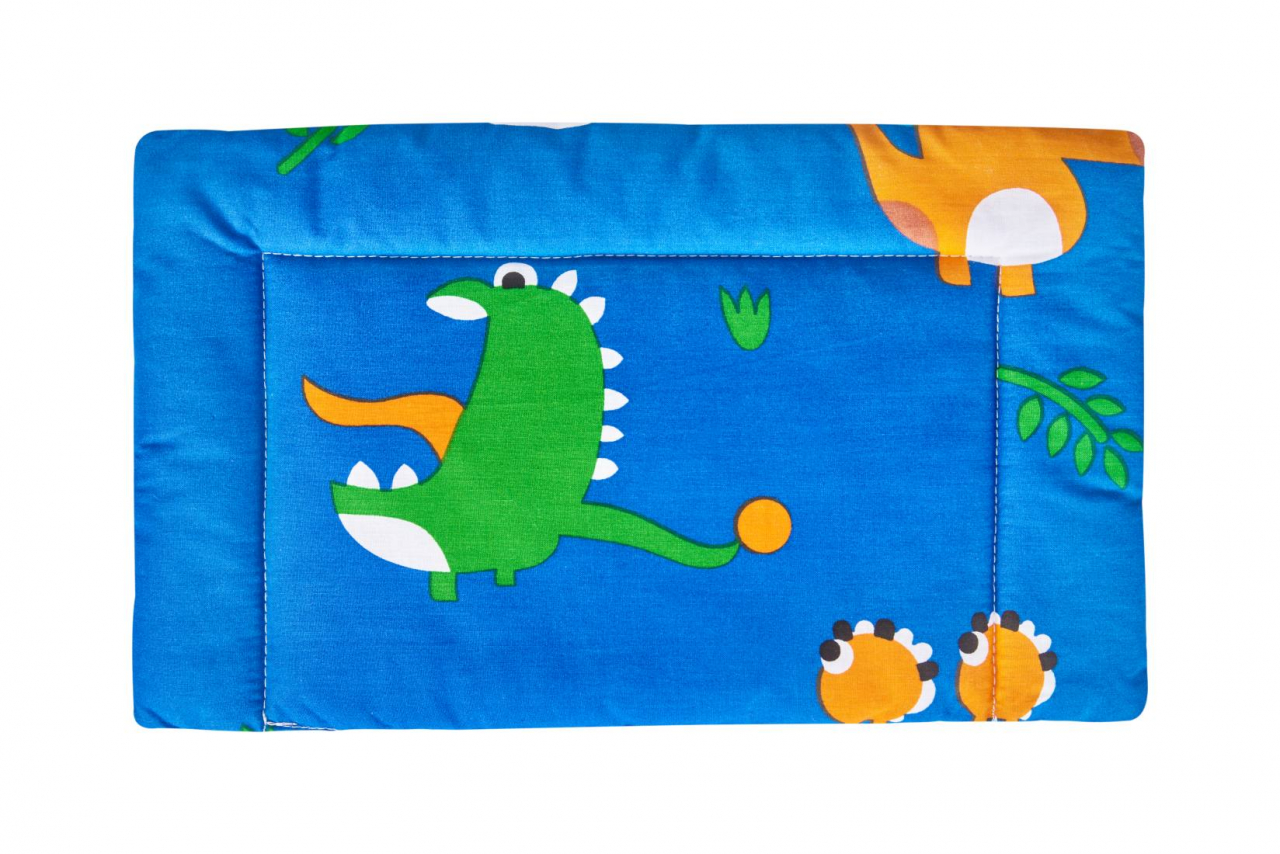 Lenjerie patut bebe, SomnART, cearceaf pat 60x120x10 cu elastic, cearceaf pilota 80x110, perna joasa 20x35, Dinozauri [3]