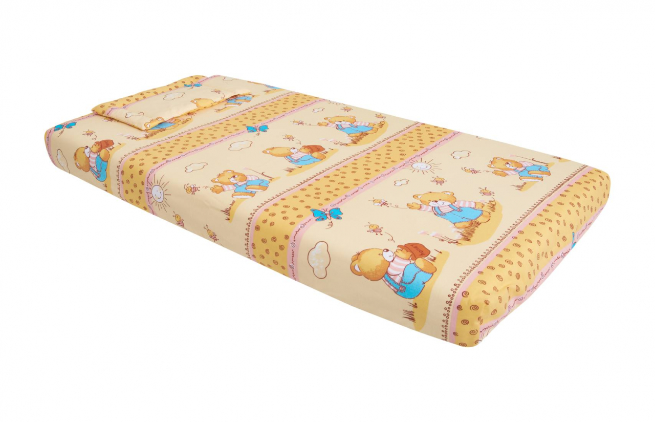 Lenjerie patut bebe, SomnART, cearceaf pat 60x120x10 cu elastic, cearceaf pilota 80x110, perna joasa 20x35, Honey [2]