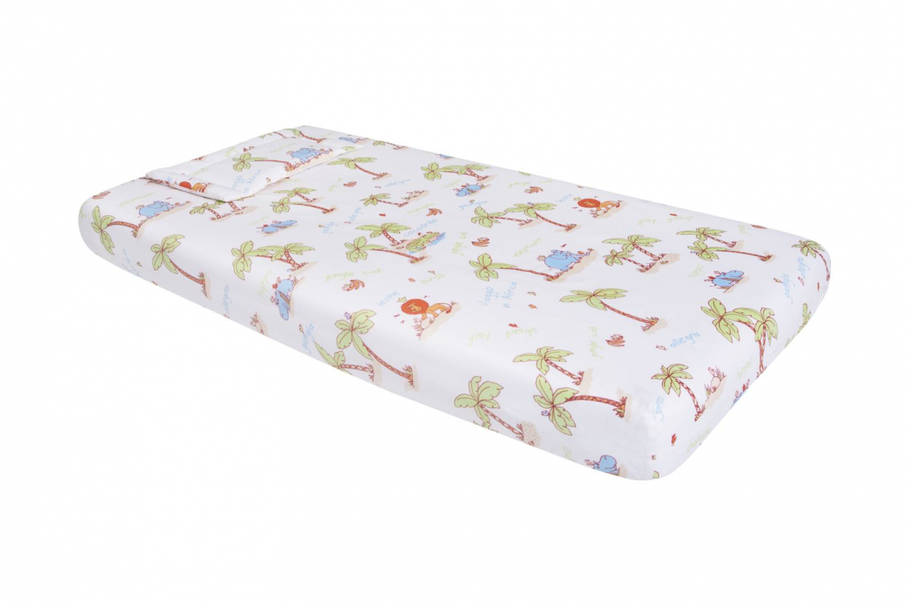 Lenjerie patut bebe, SomnART, cearceaf pat 60x120x10 cu elastic, cearceaf pilota 80x110, perna joasa 20x35, Jungle [2]
