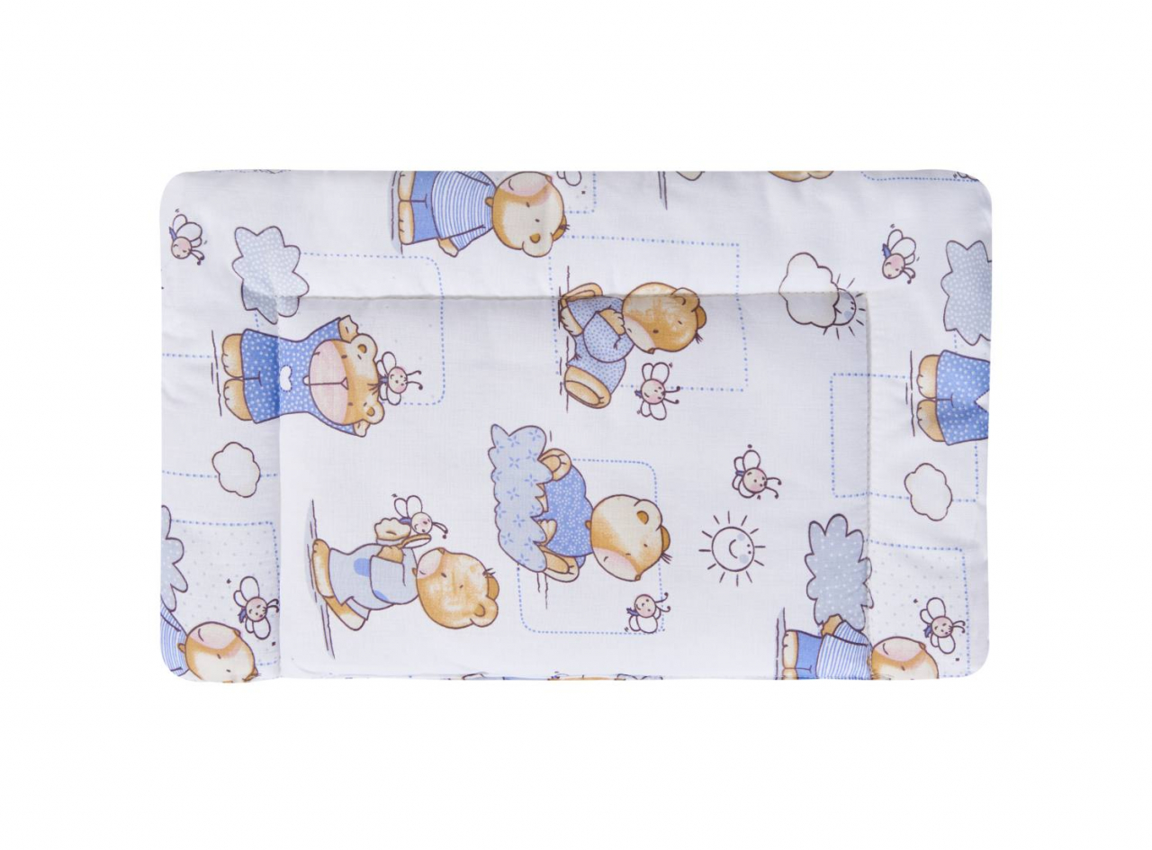 Lenjerie patut bebe, SomnART, cearceaf pat 60x120x10 cu elastic, cearceaf pilota 80x110, perna joasa 20x35, Ursuleti [3]