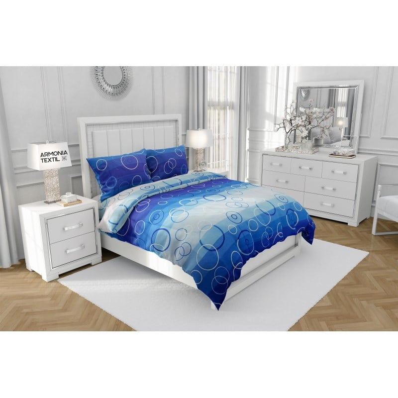Lenjerie pentru 2 persoane Somnart Ultrasleep XXL, bumbac 100%, albastru, model cercuri [2]