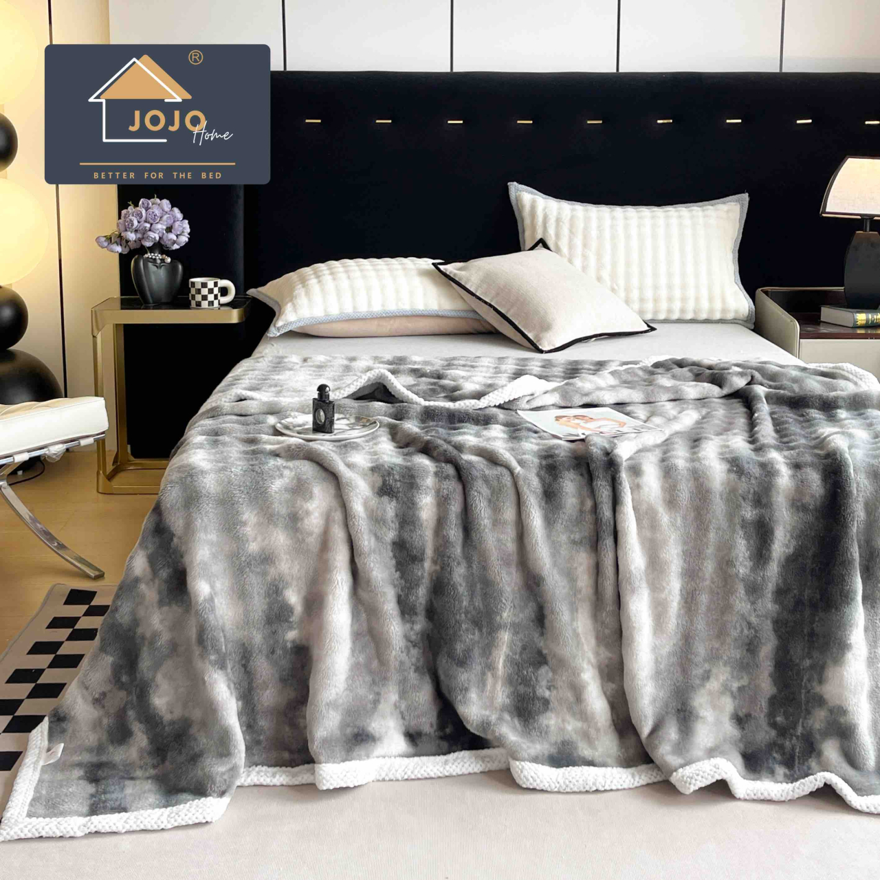 Patura cocolino 200x230cm,gofrata cu bordura alba,gri-alba-F074 [1]