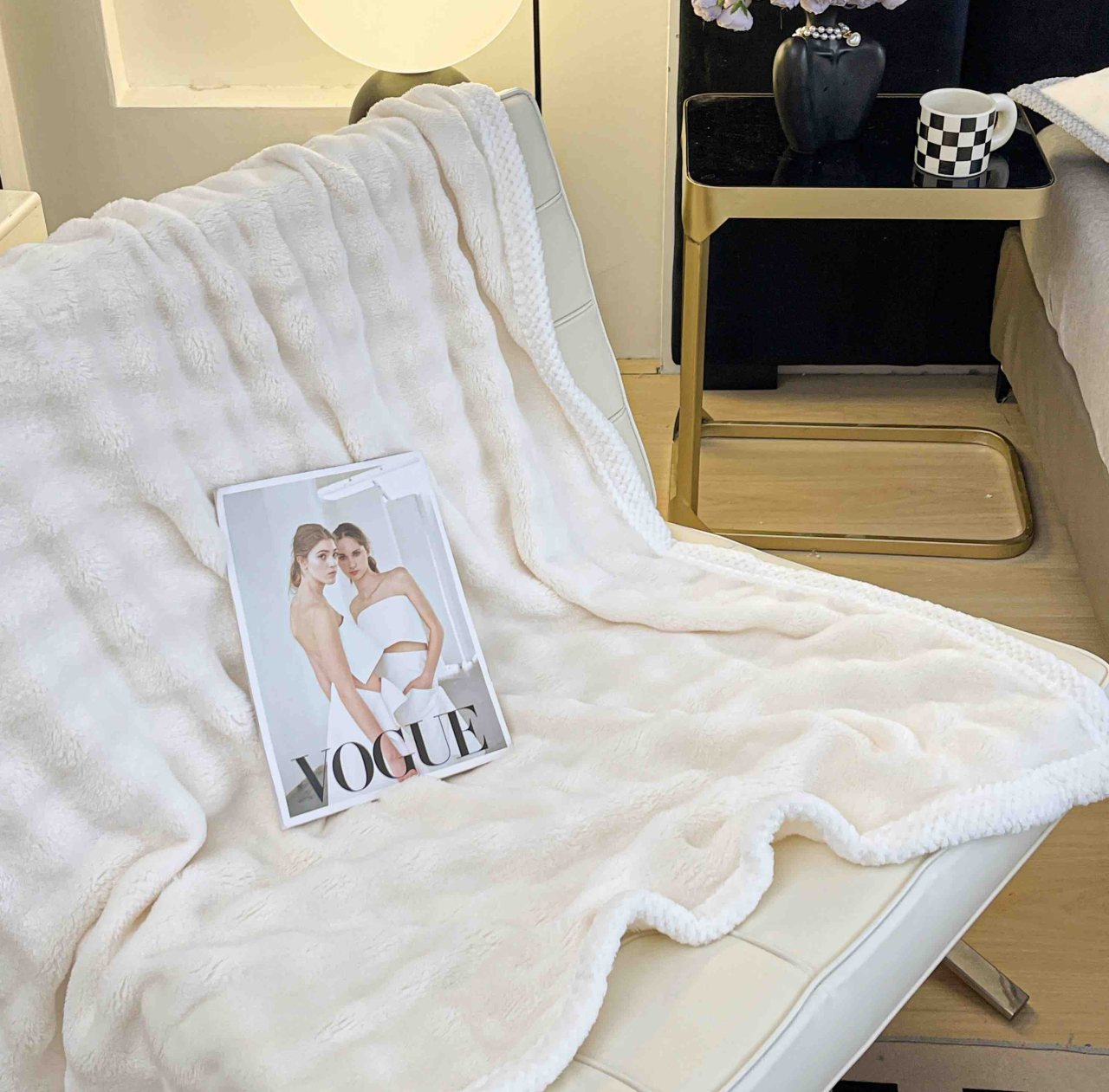 Patura cocolino 200x230cm,gofrata cu bordura alba,alba-F072 [2]