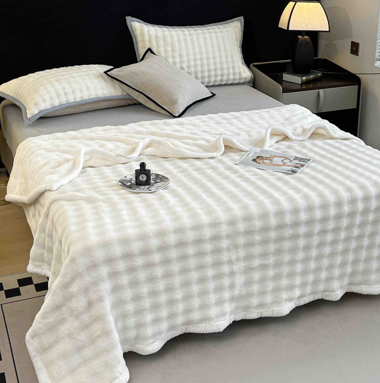 Patura cocolino 200x230cm,gofrata cu bordura alba,alba-F072 [5]