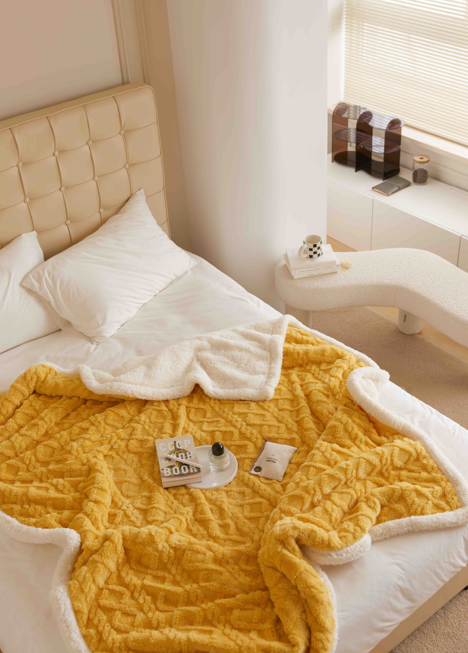 Patura cocolino 200x230cm,tip tricotaj cu blanita,galbena-F039 [6]