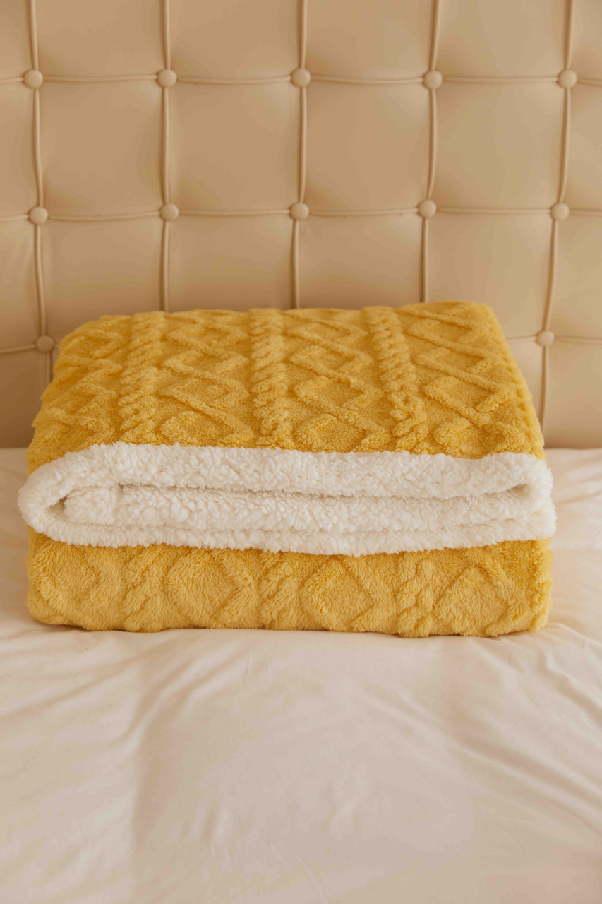 Patura cocolino 200x230cm,tip tricotaj cu blanita,galbena-F039 [3]