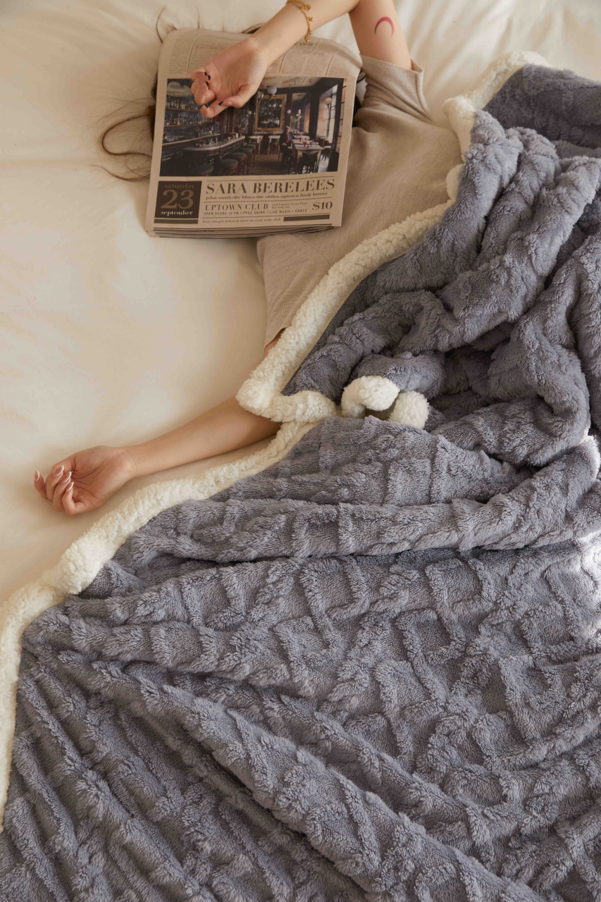 Patura cocolino 200x230cm,tip tricotaj cu blanita,gri deschis-F042 [6]