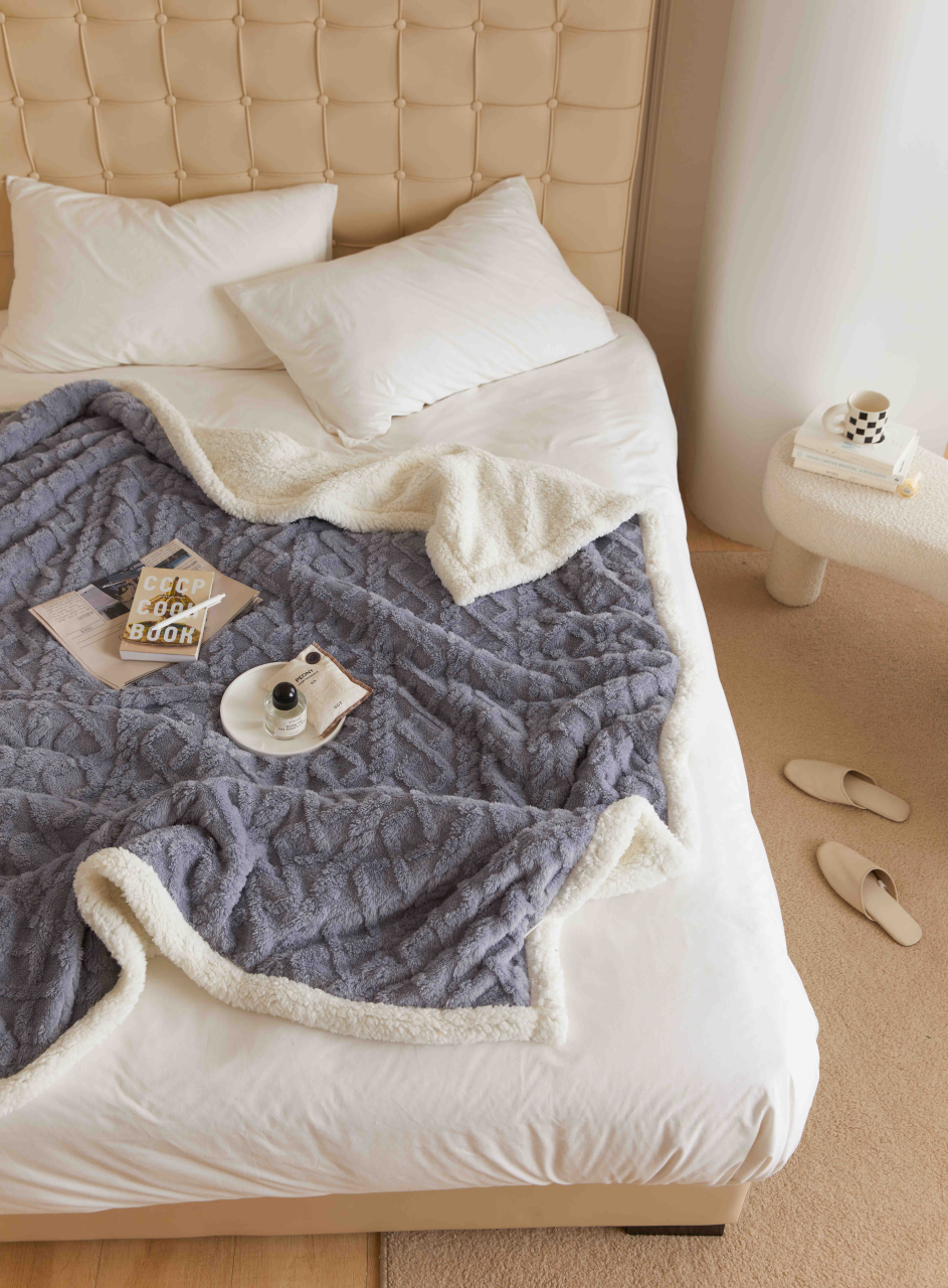 Patura cocolino 200x230cm,tip tricotaj cu blanita,gri deschis-F042 [5]