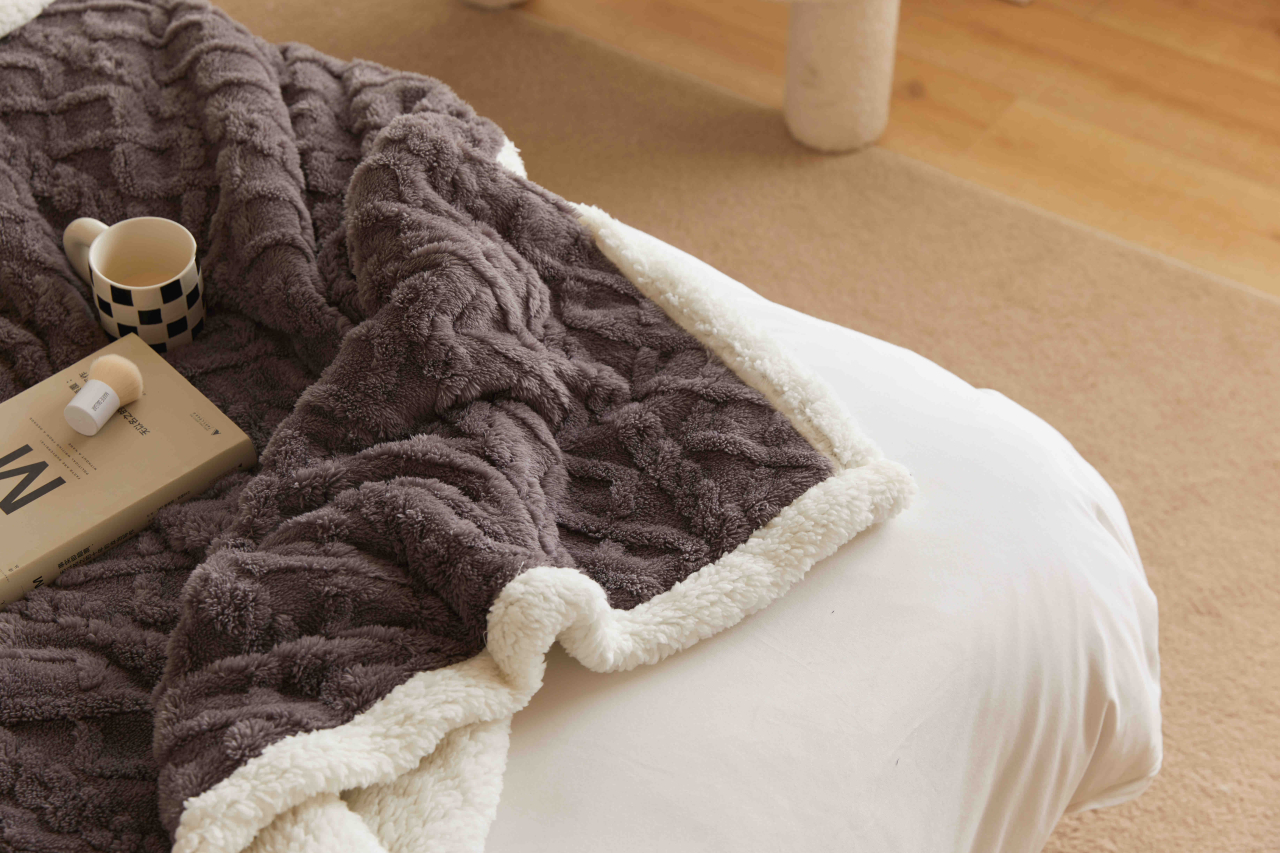 Patura cocolino 200x230cm,tip tricotaj cu blanita,gri inchis-F032 [6]
