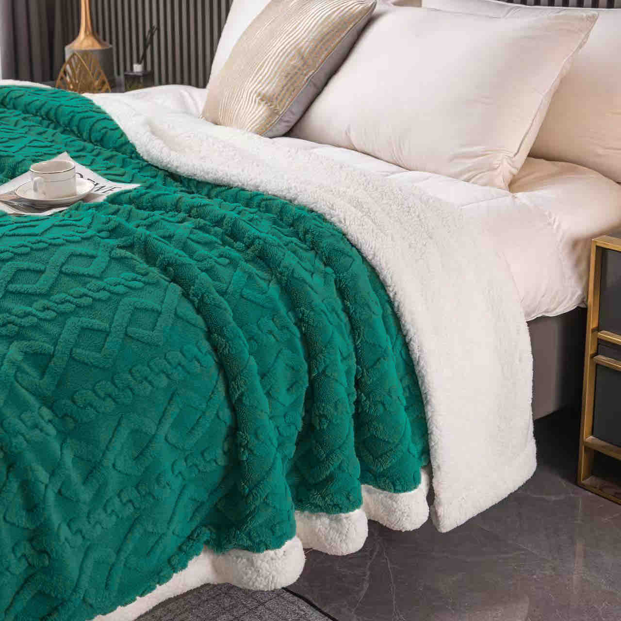 Patura cocolino 200x230cm,tip tricotaj cu blanita,verde-F033 [3]