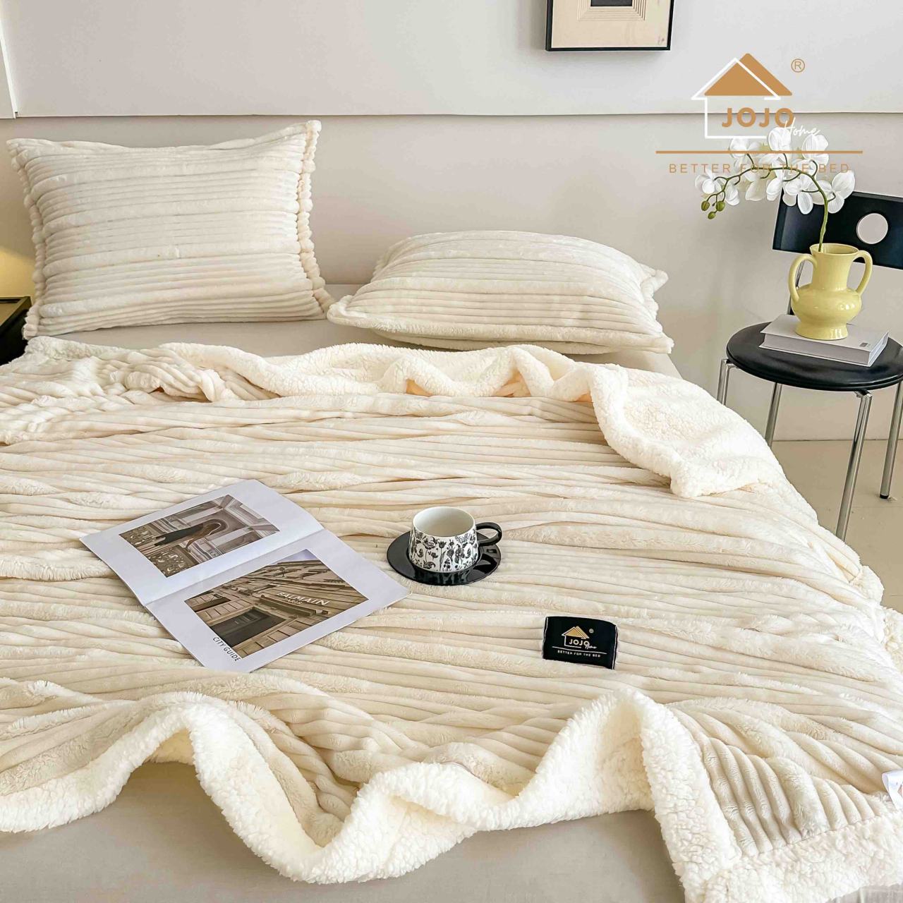 Patura cocolino cu blanita alba 200x230cm,cu fermoar,doua fete de perna 50x70cm,crem- F136 [2]