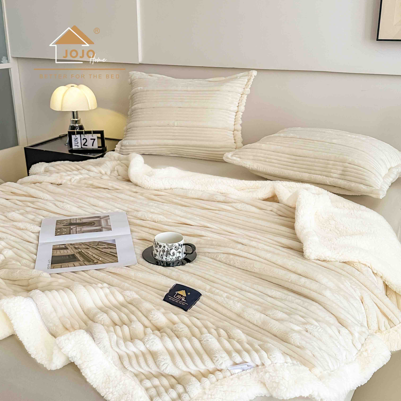 Patura cocolino cu blanita alba 200x230cm,cu fermoar,doua fete de perna 50x70cm,crem- F136 [3]