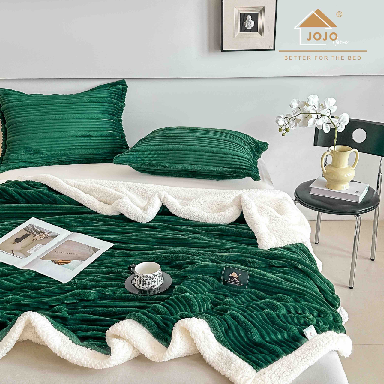 Patura cocolino cu blanita alba 200x230cm,cu fermoar,doua fete de perna 50x70cm,verde- F133 [2]