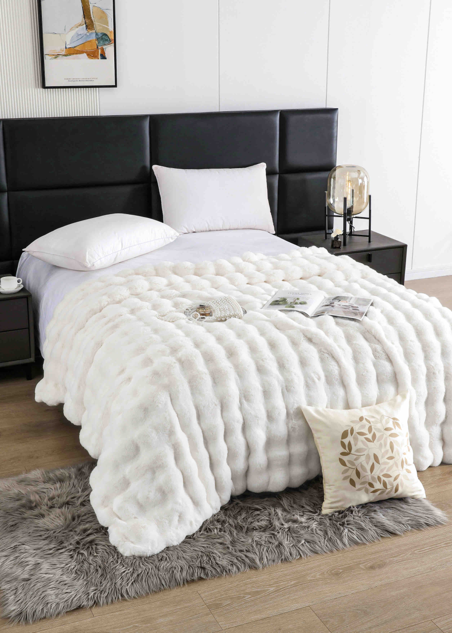 Patura cocolino de lux din blana artificala de iepure 200x230cm,alba-F096 [1]