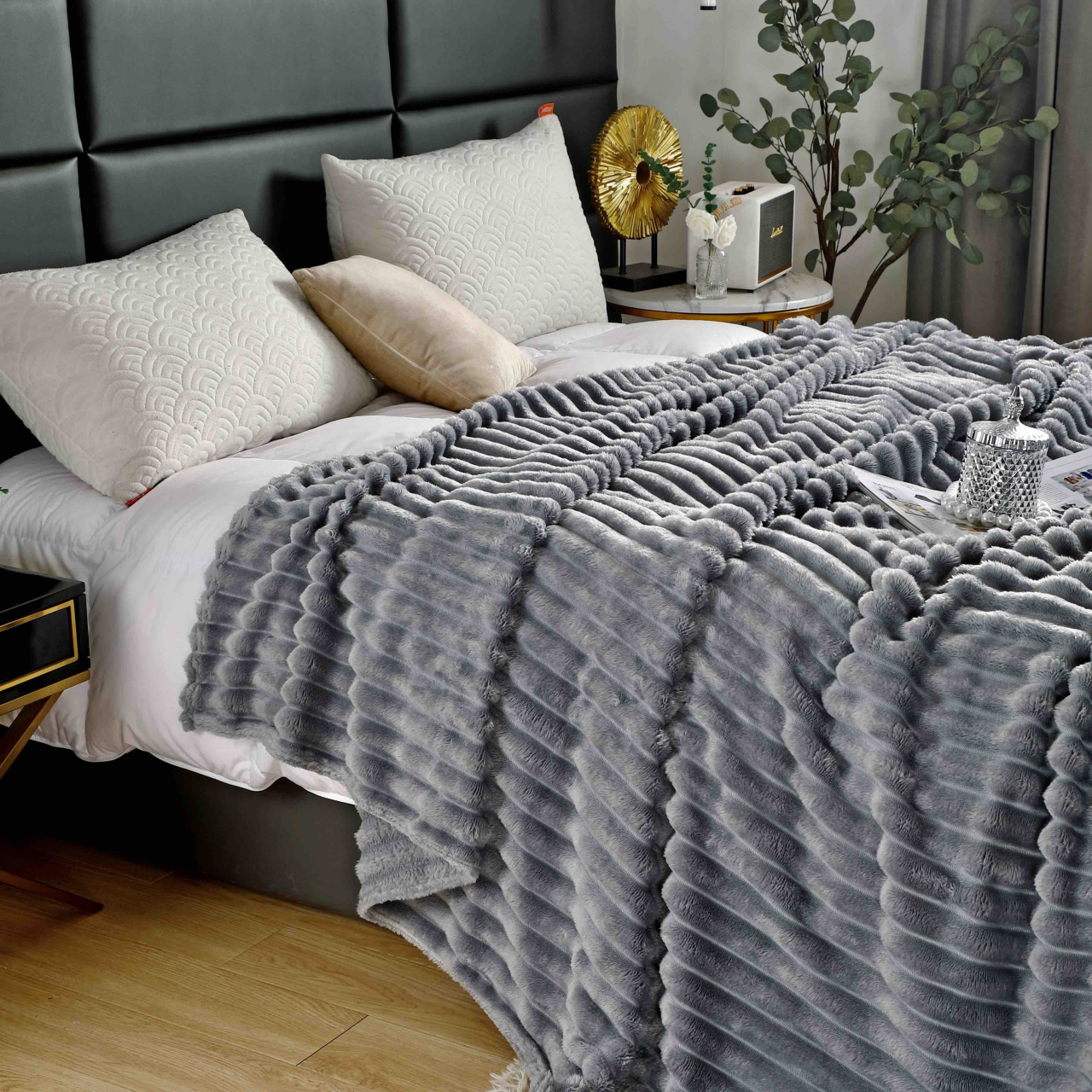 Patura cocolino gofrata 200x230cm Jojo Home,gri deschis-F043 [3]