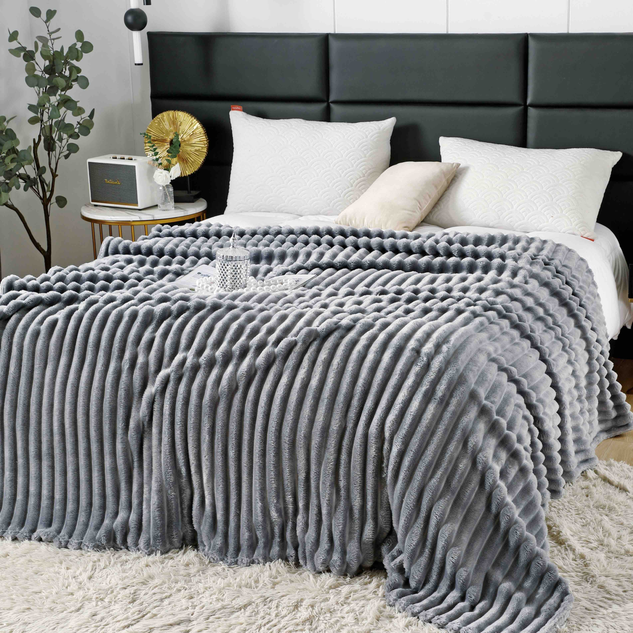 Patura cocolino gofrata 200x230cm Jojo Home,gri deschis-F043 [2]