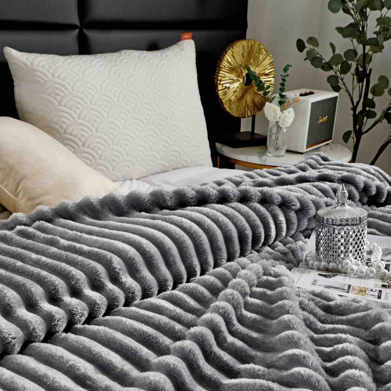 Patura cocolino gofrata 200x230cm Jojo Home,gri deschis-F043 [4]