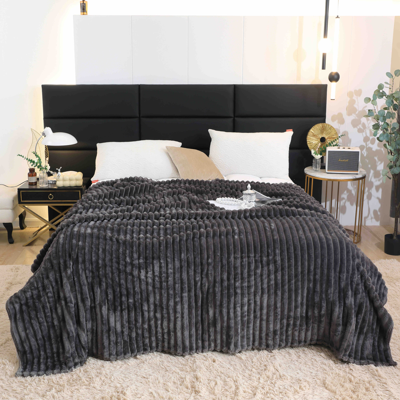 Patura cocolino gofrata 200x230cm Jojo Home,gri inchis-F044 [1]