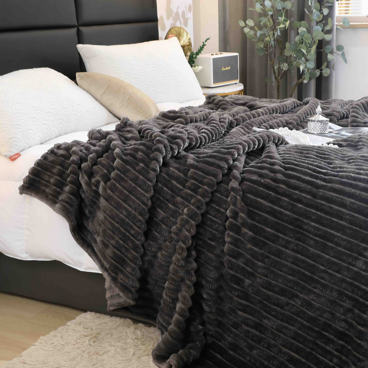 Patura cocolino gofrata 200x230cm Jojo Home,gri inchis-F044 [3]