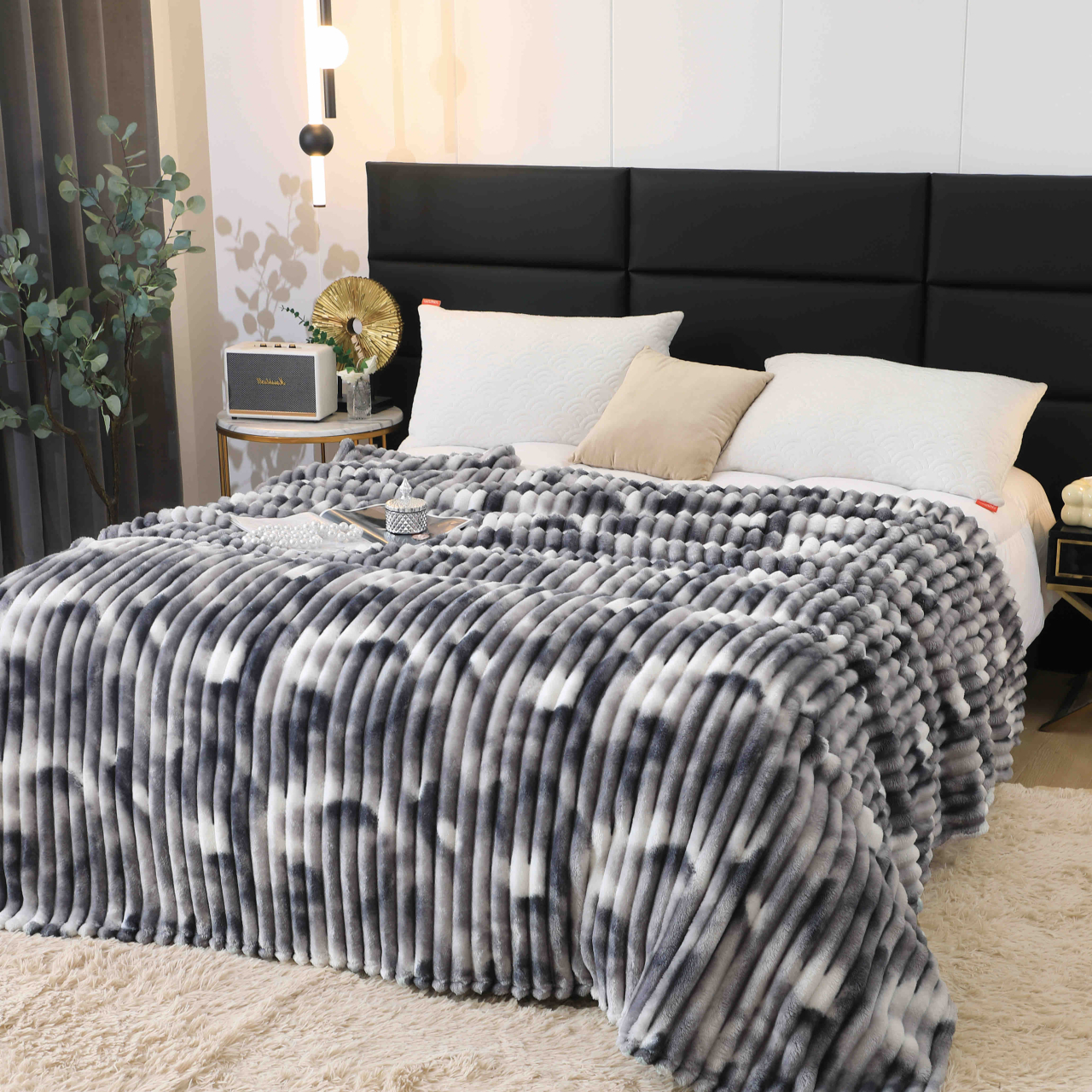 Patura cocolino gofrata 200x230cm Jojo Home,gri-alba-F062 [2]