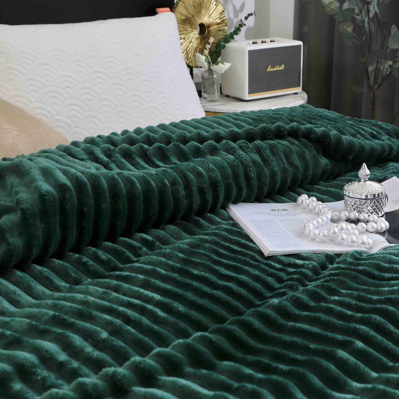 Patura cocolino gofrata 200x230cm Jojo Home,verde inchis-F046 [4]