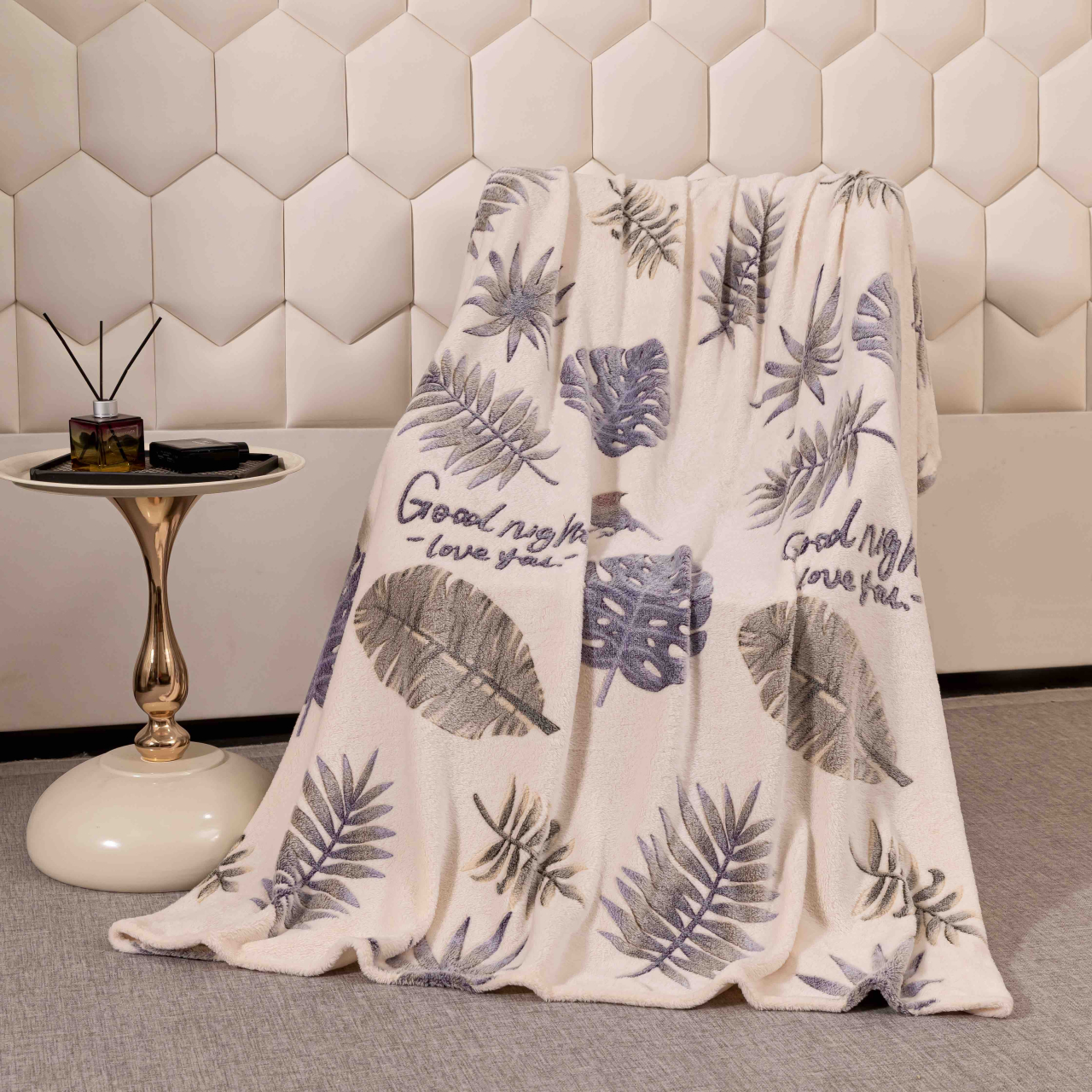 Patura pufoasa cocolino 200x230cm,bej,frunze-F088 [4]