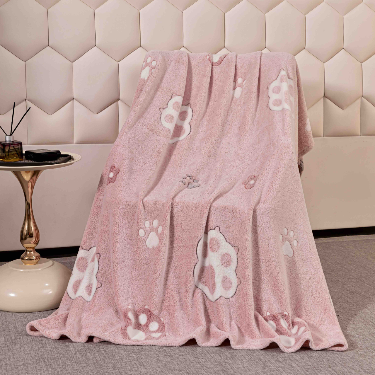 Patura pufoasa cocolino 200x230cm,roz,Puppy Paw-F079 [4]