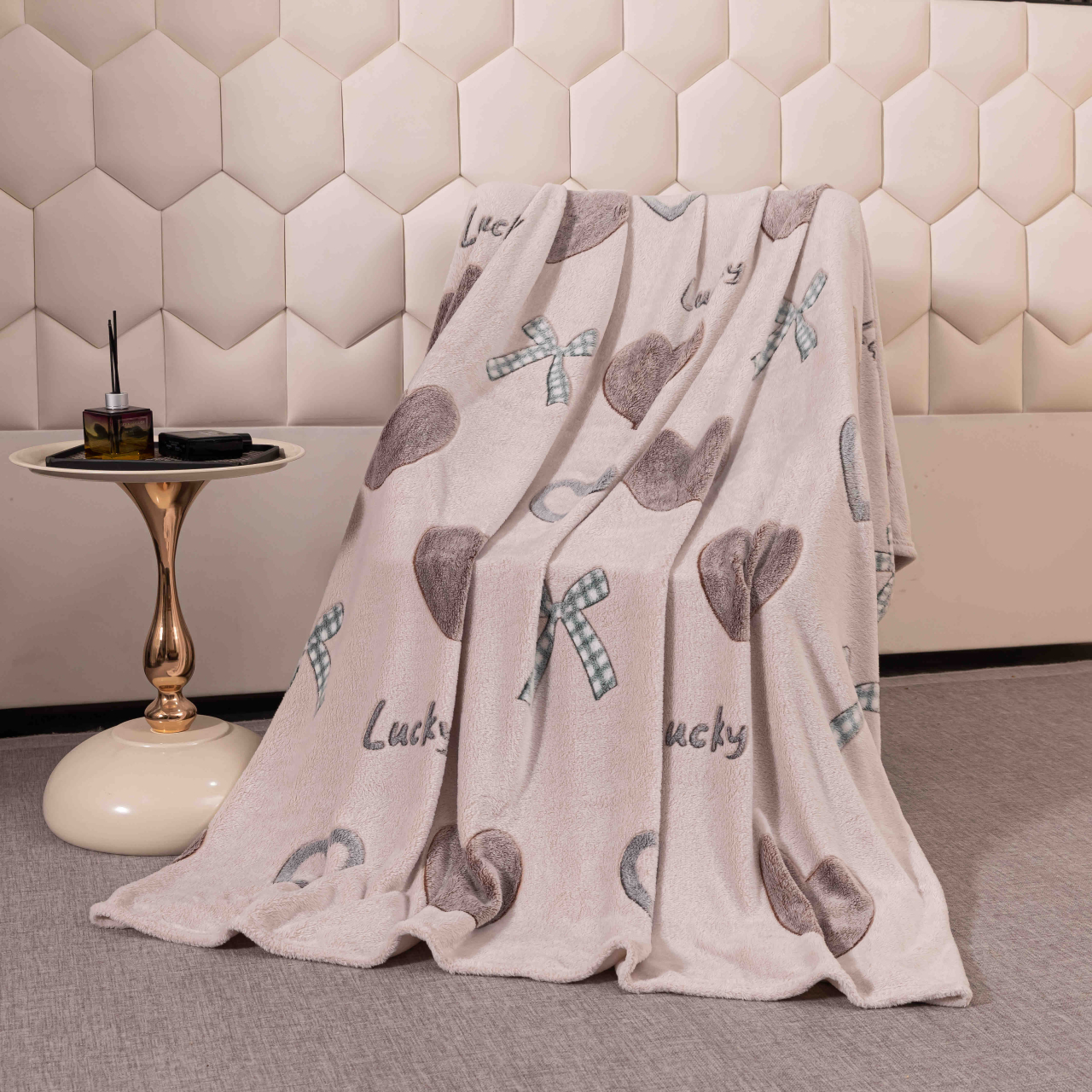 Patura pufoasa cocolino 200x230cm,gri,inimioare si fundite-F081 [4]