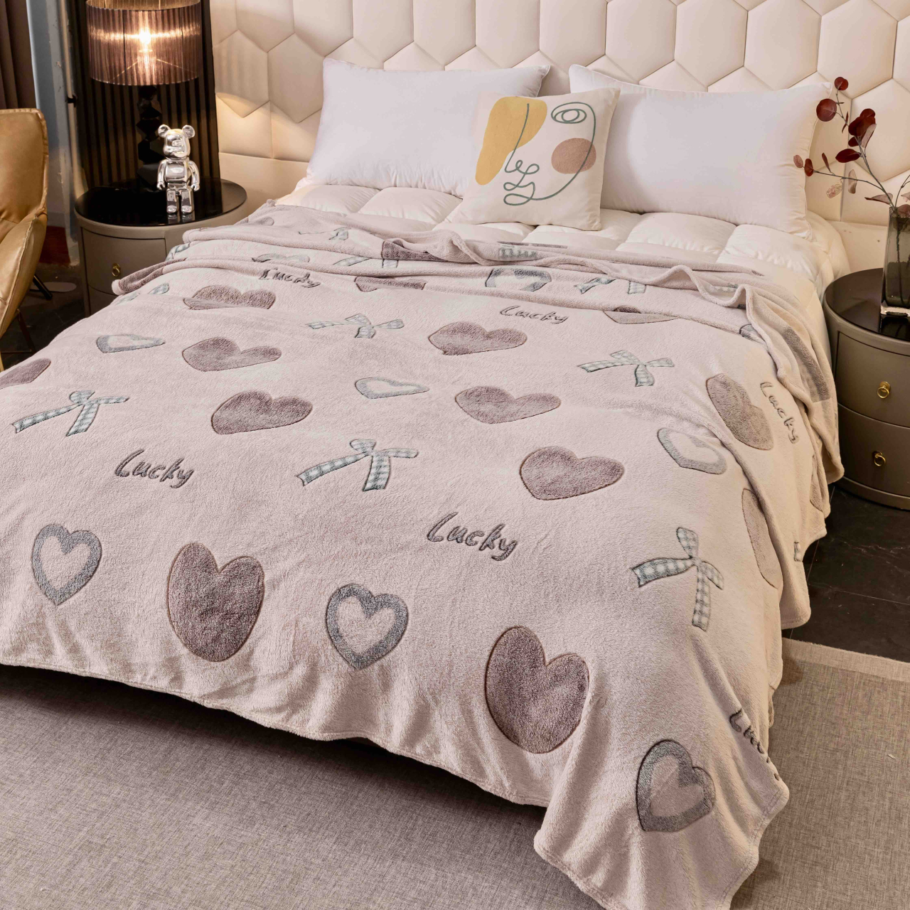 Patura pufoasa cocolino 200x230cm,gri,inimioare si fundite-F081 [1]