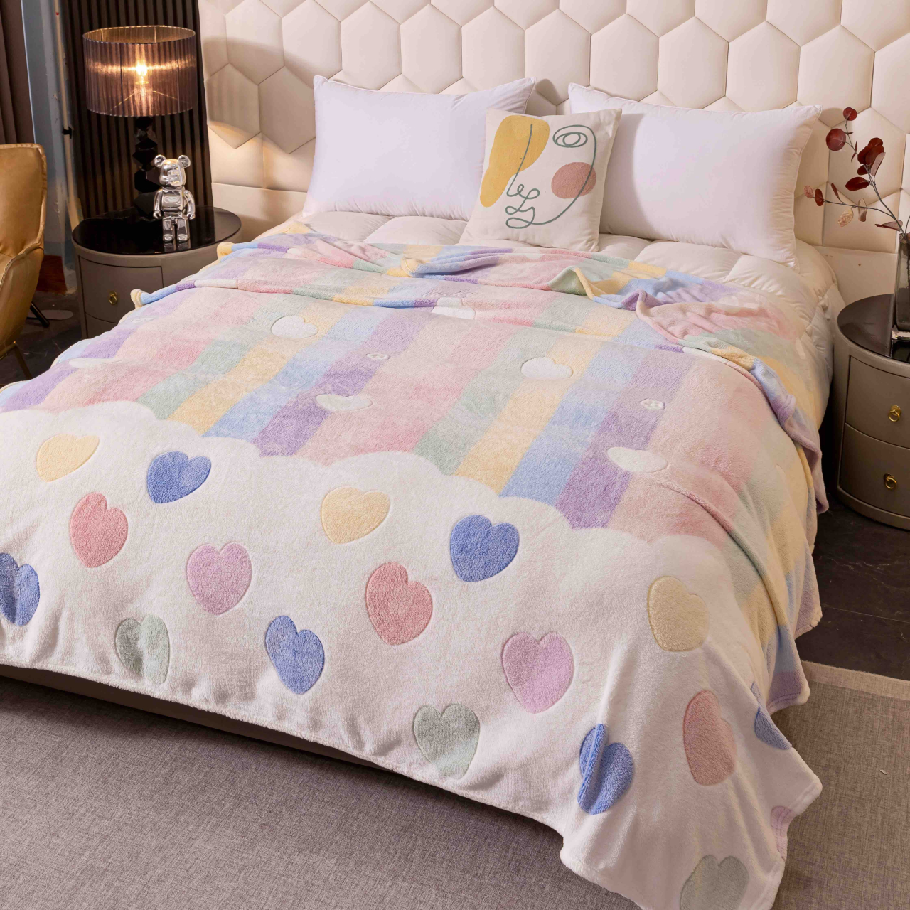 Patura pufoasa cocolino 200x230cm,multicolora,inimioare-F086 [1]