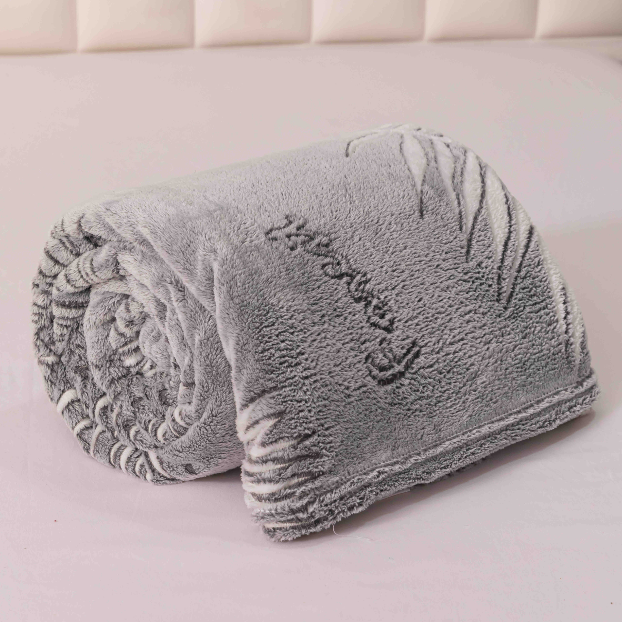 Patura pufoasa cocolino 200x230cm,gri,frunze-F080 [3]