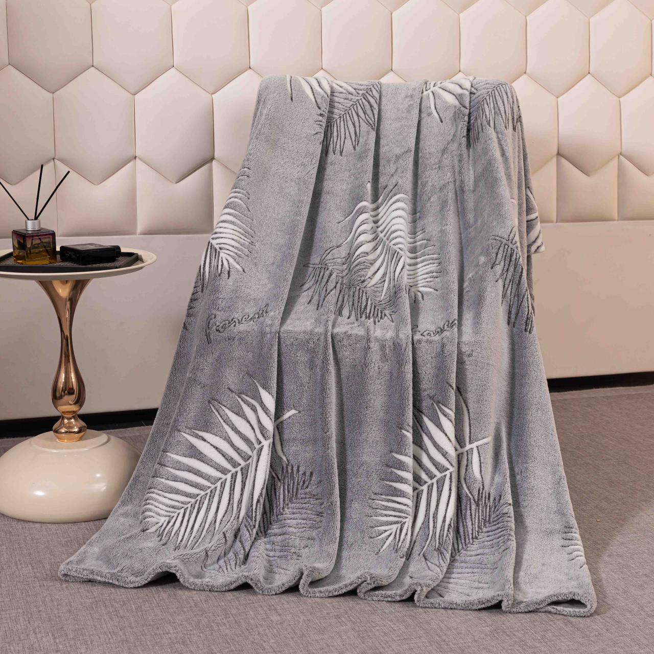 Patura pufoasa cocolino 200x230cm,gri,frunze-F080 [4]