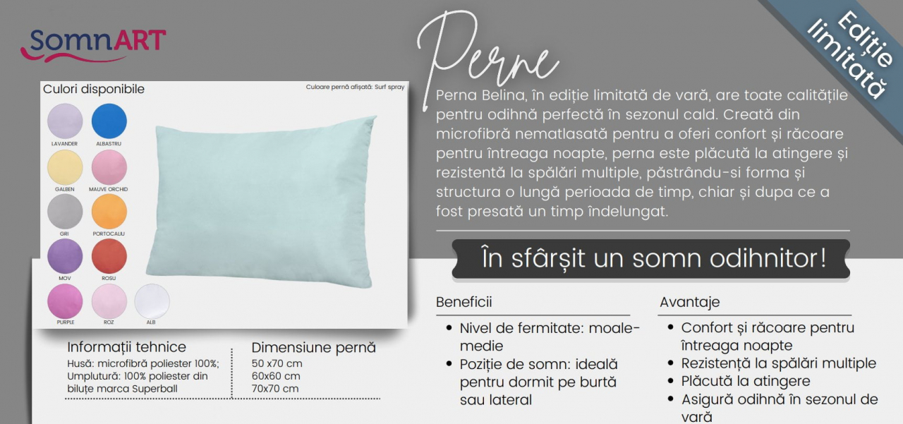 Perna 60x60 Somnart Belina, microfibra, lavabila la masina, vidata, Surf Spray [3]