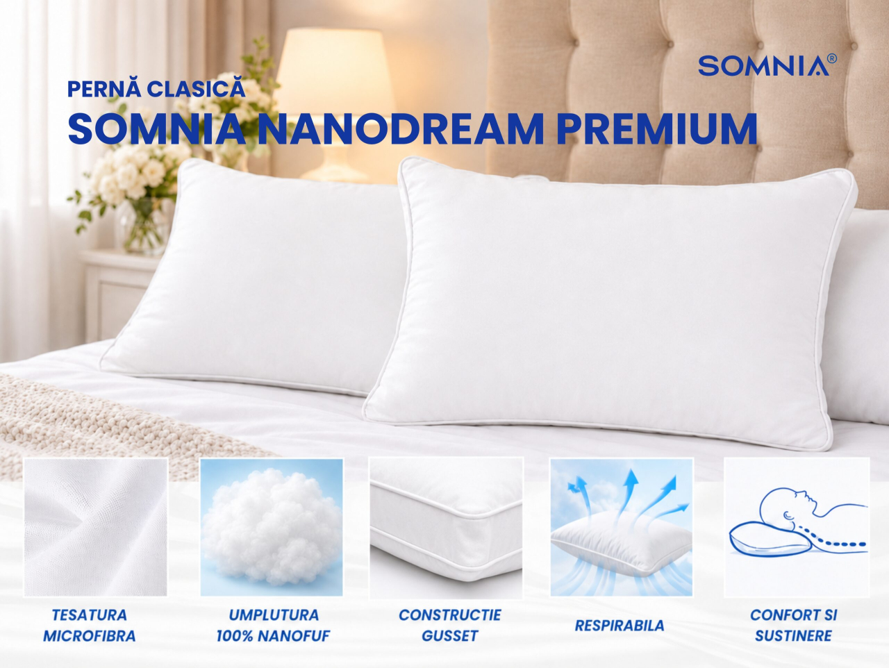 Perna clasica din nanofibra Somnia Élite Damasc, 50 x 70 cm, la geanta [10]