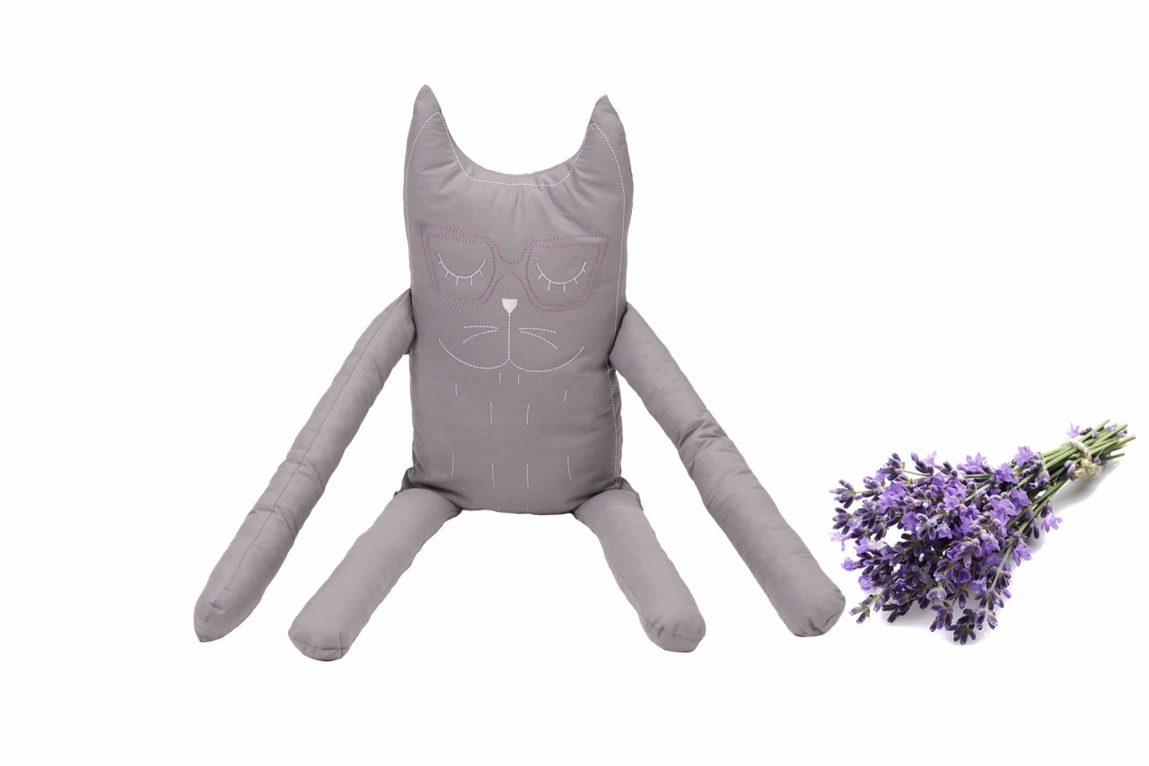 Perna in forma de pisica SomnArt, bumbac, umplutura lavanda, Gri [3]