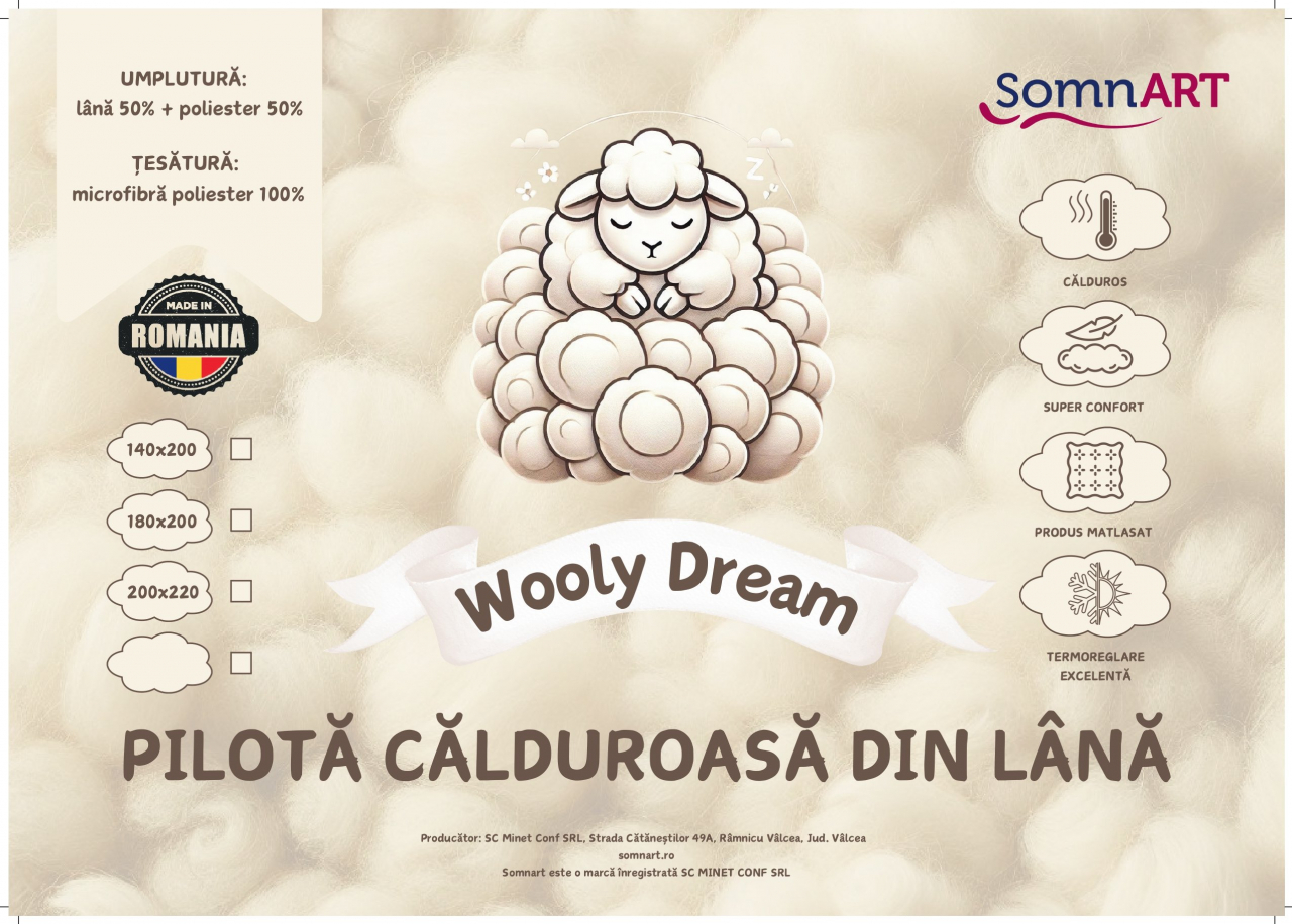 Pilota calduroasa de iarna matlasata Wooly Dream Somnart, 200x220 cm, umplutura 300 g/m² [3]