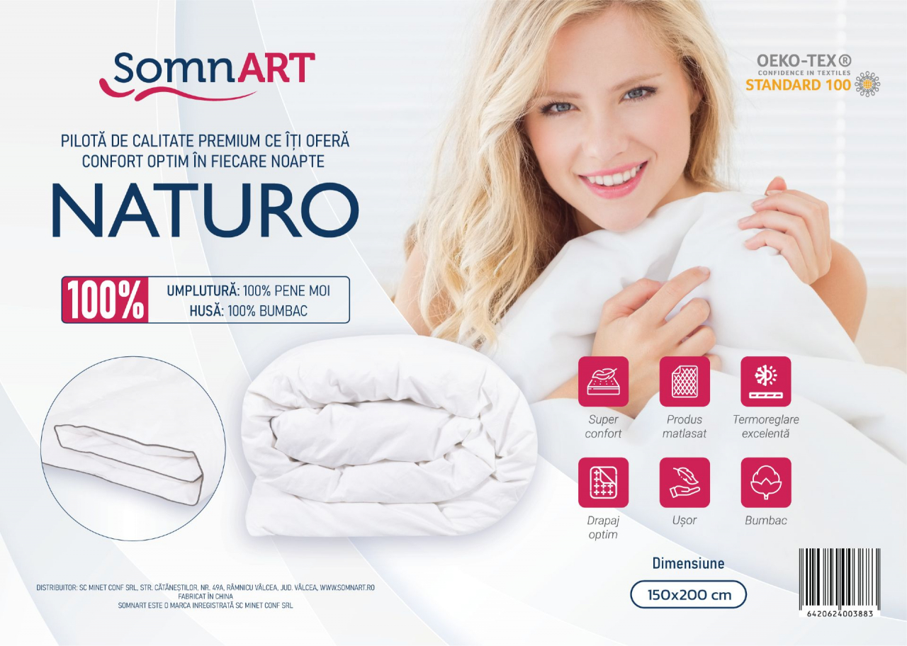 Pilota Naturo Pene 150x200, materiale 100% naturale, tesatura bumbac, mentine temperatura corpului [5]