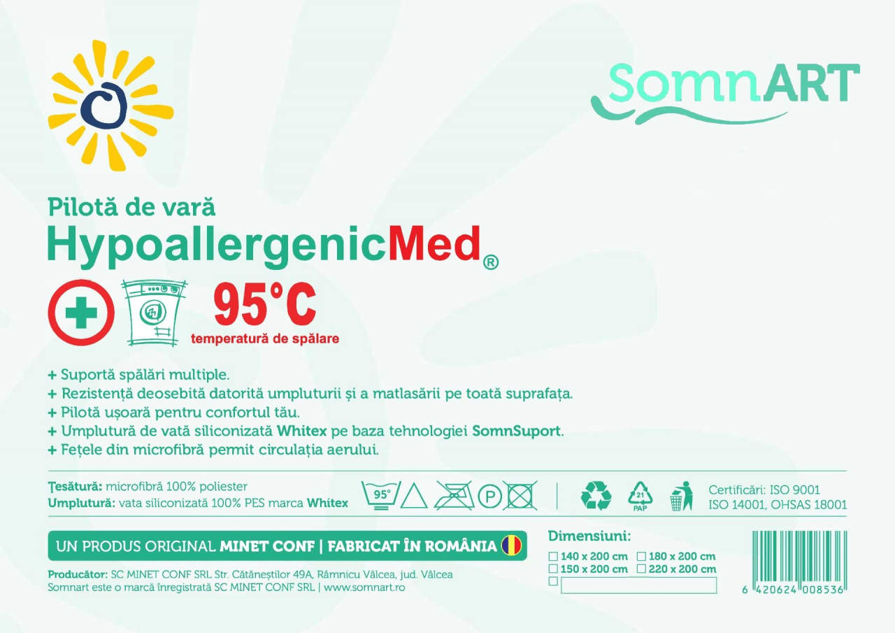 Pilota Somnart HypoAllergenicMed, microfibra 200g, 200 x 220 cm, lavabila la 95°C, pentru vara [8]