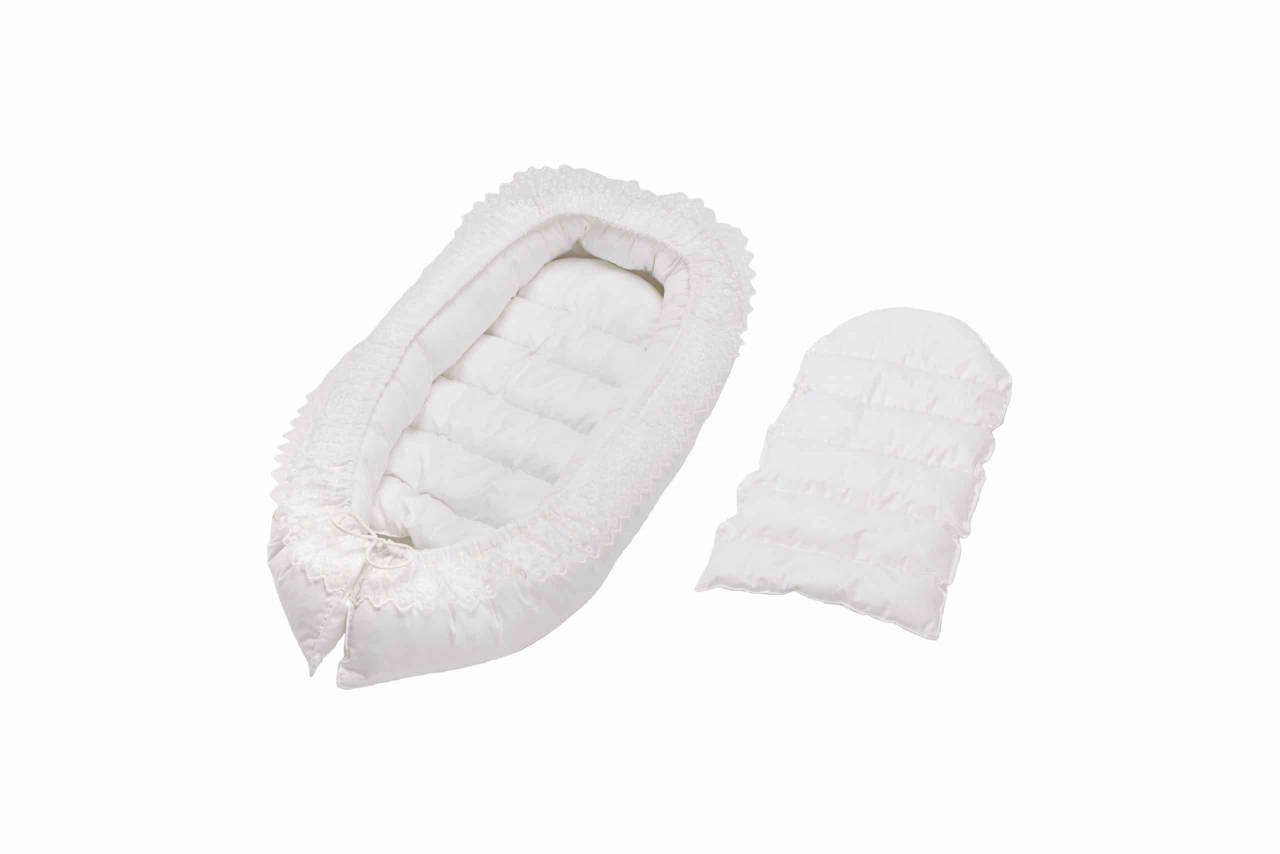 Pozitionator SomnArt baby nest, 94x60cm, cu dantela, alb [2]
