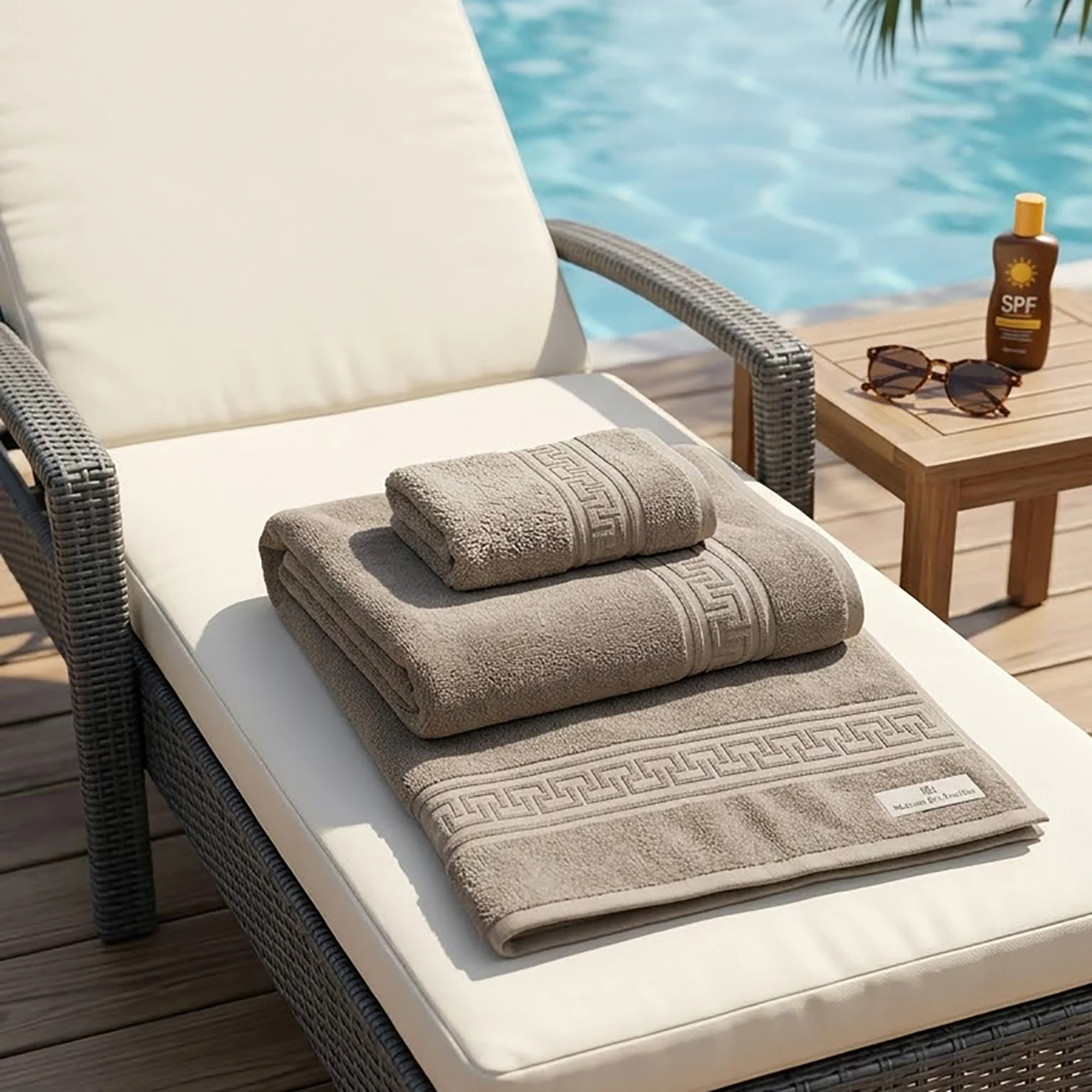 Prosop plaja bumbac 500 GSM 80x180 cm Greek Border-bej [2]