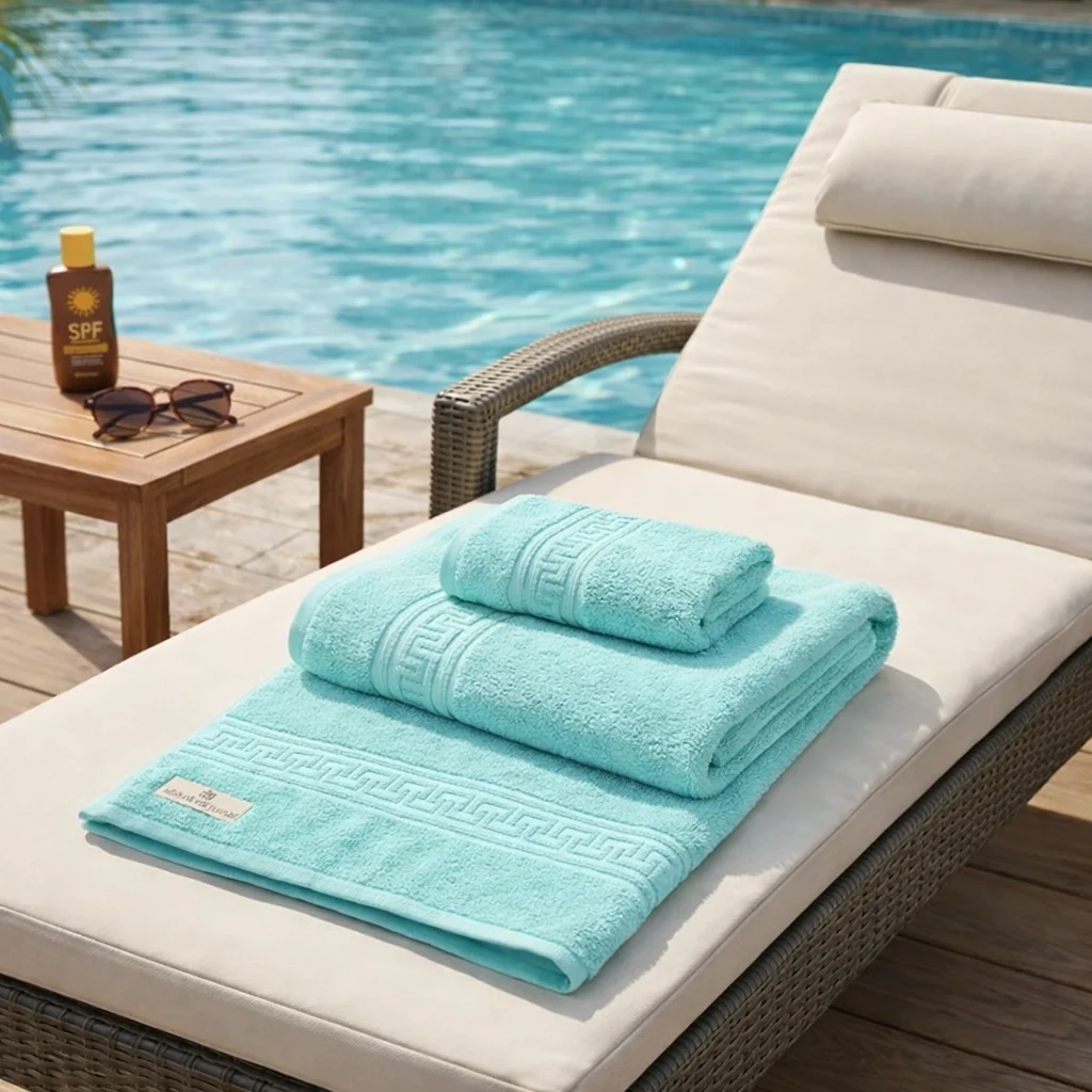 Prosop plaja bumbac 500 GSM 80x180 cm Greek Border-turcoaz [2]