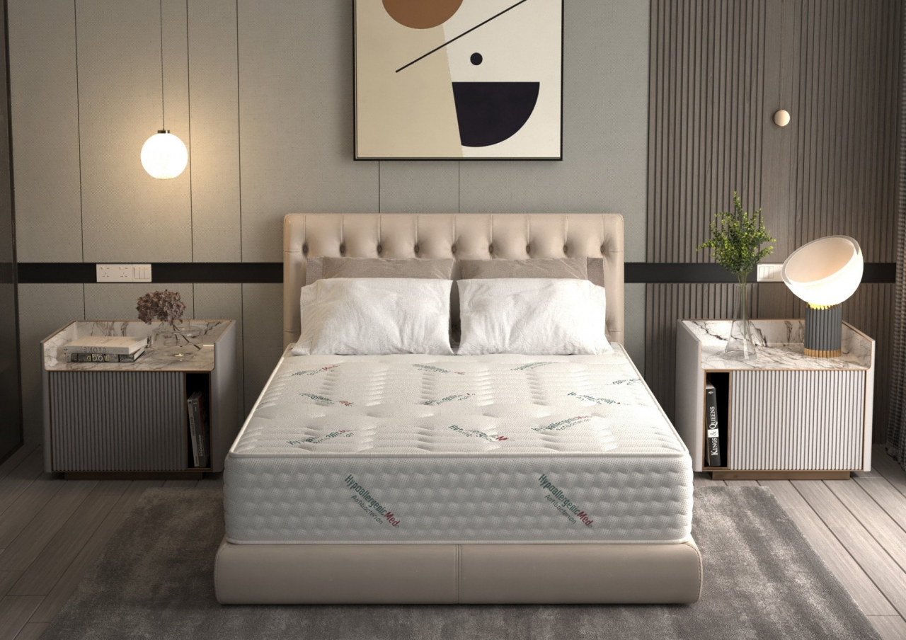 Saltea cu arcuri Pocket HypoallergenicMed® Safe Relax HoReCa 200x200, înălțime 25 cm, ortopedică, husă tratament antialergic, fermitate mediu-tare [1]