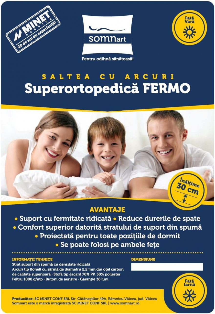 Saltea cu arcuri SomnART FERMO 120x200, înălțime 30 cm, superortopedica, husă matlasată, duritate extra ferma [12]