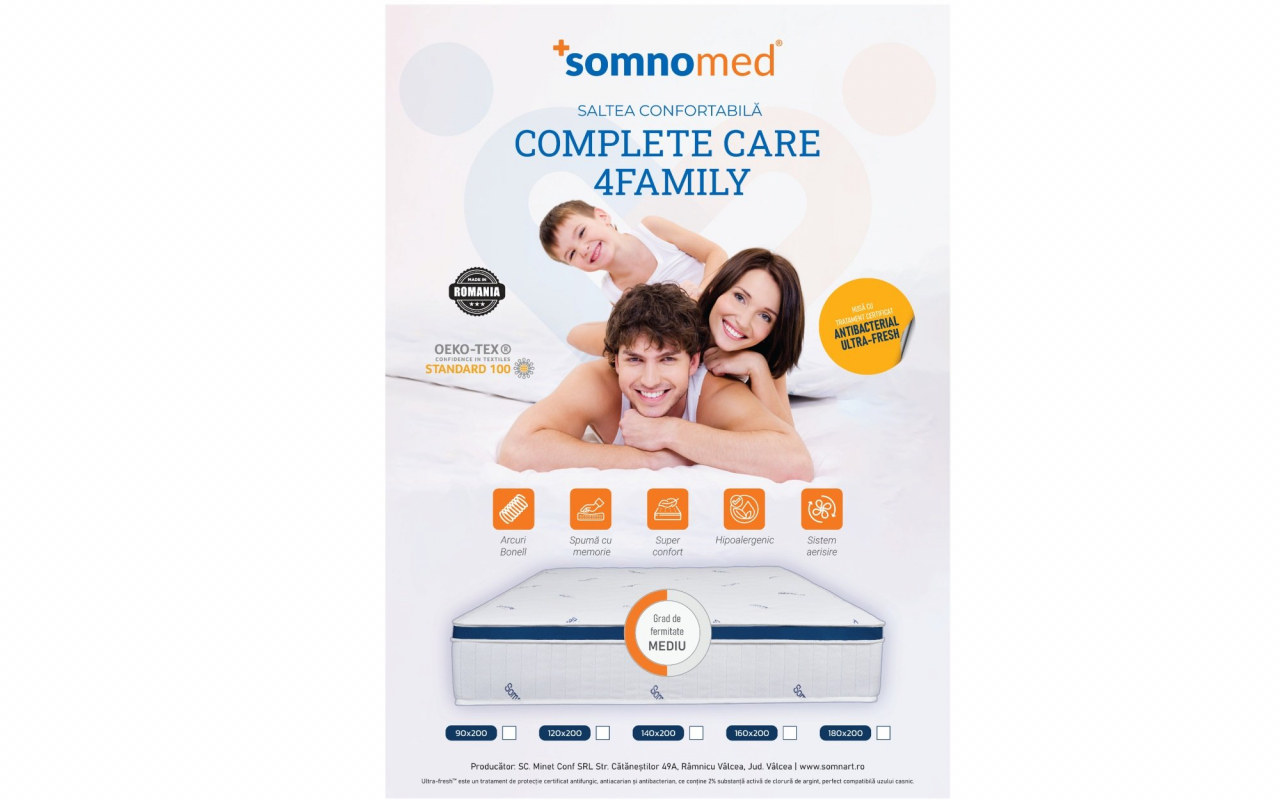 Saltea cu arcuri Somnomed Complete Care 4Family 160x200, înălțime 26 cm, spumă cu memorie, husa tratament antifungic, fermitate mediu-tare, sistem aerisire 3D [13]