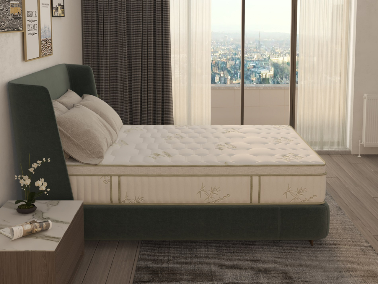 Saltea cu memorie si arcuri Bambus Super Confort Pocket Multilayer 140x200, inaltime 25 cm, husa matlasata, sistem 3D, manere, fermitate medie [3]
