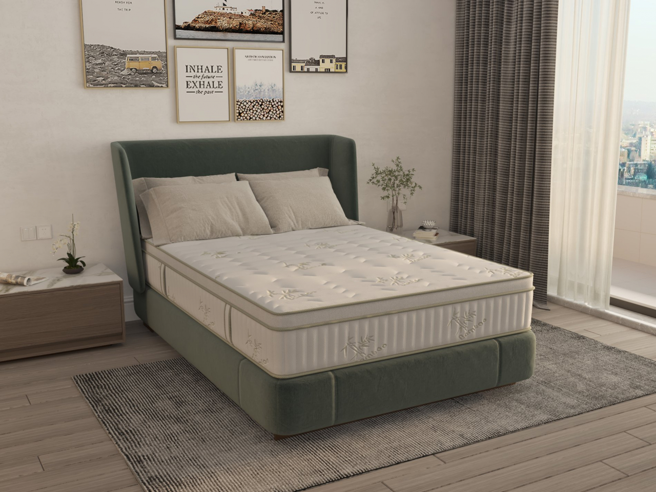 Saltea cu memorie si arcuri Bambus Super Confort Pocket Multilayer 140x200, inaltime 25 cm, husa matlasata, sistem 3D, manere, fermitate medie [2]