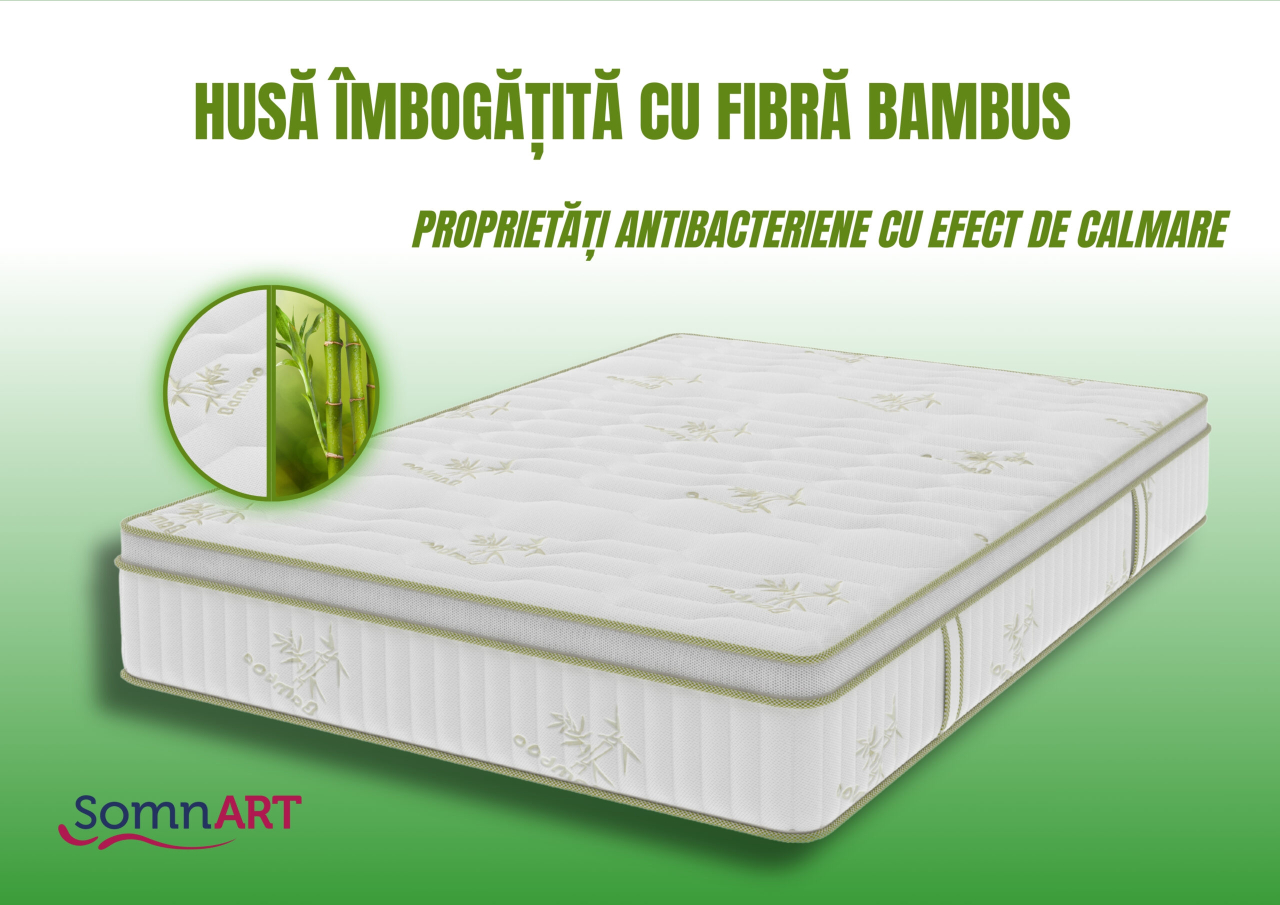 Saltea cu memorie si arcuri Bambus Super Confort Pocket Multilayer 200x200, inaltime 25 cm, husa matlasata, sistem 3D, manere, fermitate medie [5]